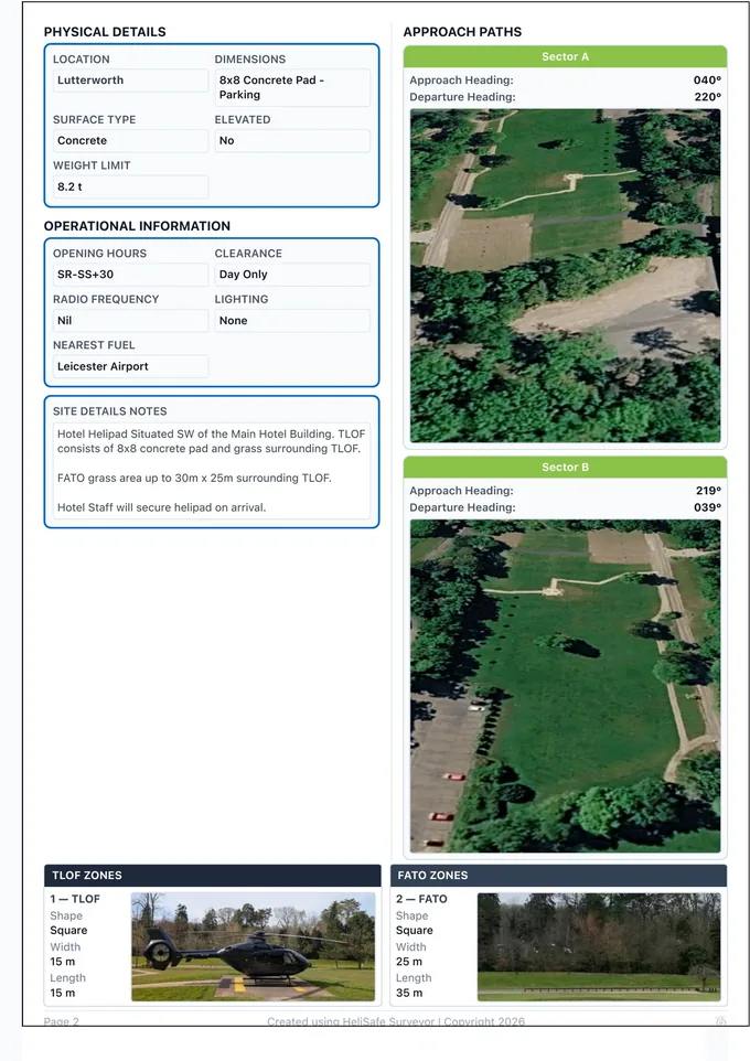 HLS plate page 2 — physical and operational detail, approach paths and zone dimensions