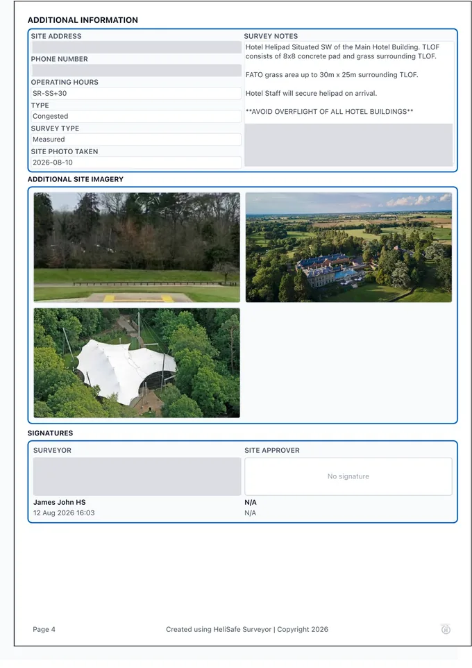 HLS plate page 4 — site information, additional imagery and signatures